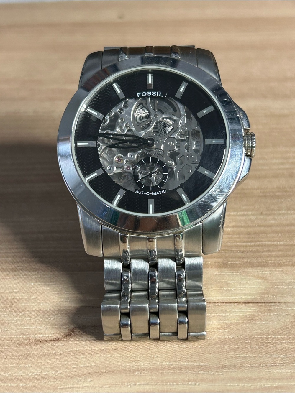 Fossil ME1027 Men’s Silver and Black Skeleton Automatic Watch